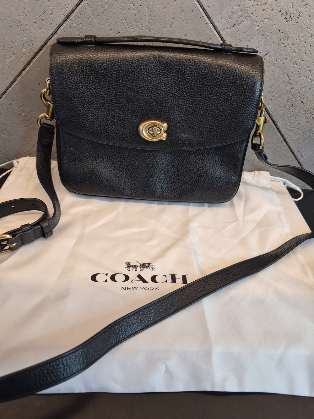 Coach Black Cassie 19 Polished Pebbled Leather Turnlock Crossbody Bag & Dust Bag